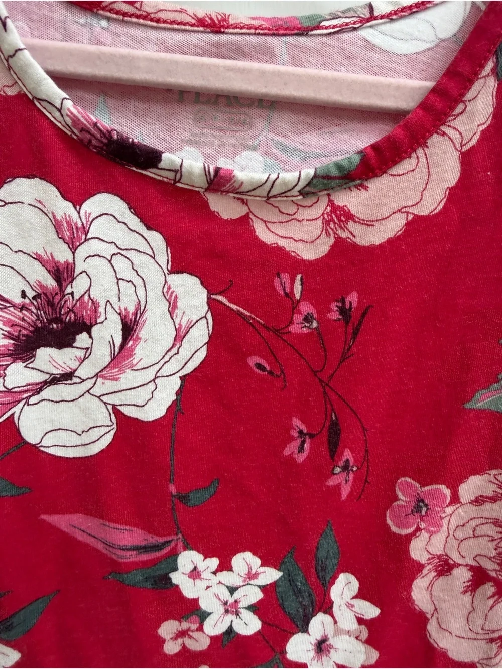 The Children's Place Girls S 5 6 Red Floral Short-Sleeve Dress